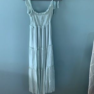 Sage Flowy Maxi Dress, Tiered Ruffle Dress, size Medium.